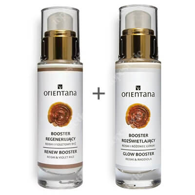 Orientana Glow Booster Reishi And Rhodiola + Renew Booster Reishi And Violet Rice ZESTAW Rozświetlający booster reishi i różeniec górski na dzień 30 ml + Regenerujący booster reishi i fioletowy ryż na noc 30 ml