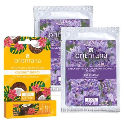 Orientana Natural Silk Mask x 2 + Natural Lip Balm Coconut Energy ZESTAW Maseczka z naturalnego jedwabiu pod oczy - Rozmaryn 1 x 2 szt x 2 + Naturalny balsam do ust kokosowa energia 4,2 g