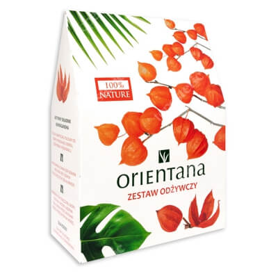 Orientana Zestaw Odżywczy ZESTAW Maska z naturalnego jedwabiu pod oczy 2 szt. + Krem do twarzy Żeń szeń indyjski 40 g + Naturalny peeling do twarzy 50 g