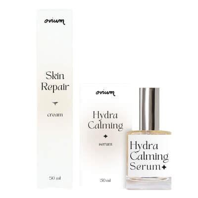 Ovium Hydra Calming Serum + Skin Repair Cream ZESTAW Serum łagodząco-nawadniające 50 ml + Barierowy krem do twarzy 50 ml
