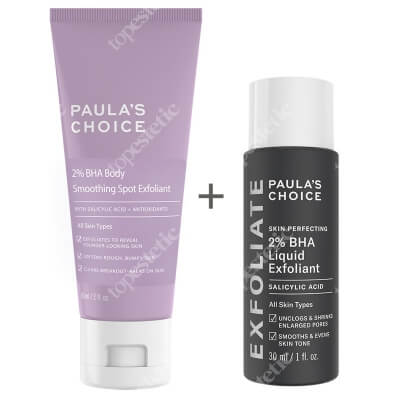 Paulas Choice 2% BHA Body Smoothing Spot Exfoliant + Skin Perfecting 2% BHA Liquid ZESTAW Wygładzający peeling do ciała 60 ml + Płyn złuszczający z 2% kwasem salicylowym 30 ml