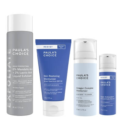 Paulas Choice Age-Defying Glow Ritual ZESTAW Płyn złuszczający 88 ml + Serum przeciwstarzeniowe 30 ml + Krem przeciwzmarszczkowy 60 ml + Krem odżywczy 50 ml