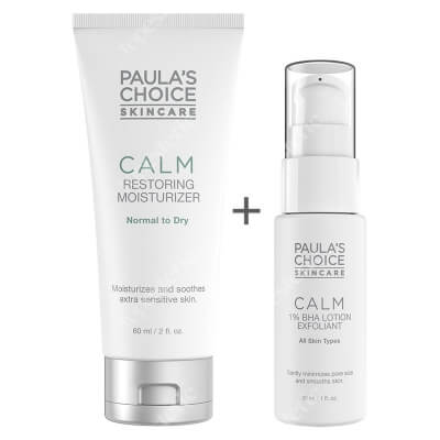 Paulas Choice Calm 1% BHA Lotion Exfoliant + Calm Restoring Moisturizer ZESTAW Balsam złuszczający do skóry wrażliwej 30 ml + Krem nawilżający do skóry normalnej i suchej 60 ml