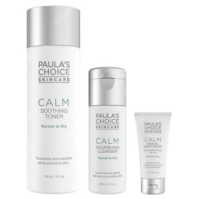 Paulas Choice Calm Redness Relief Cleanser + Calm Soothing Toner + Calm Mineral Moisturizer SPF 30 ZESTAW Płyn oczyszczający 30 ml + Tonik łagodzący 118 ml + Krem nawilżający 15 ml