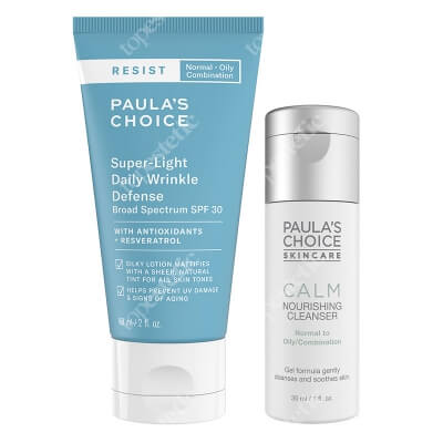 Paulas Choice Calm Redness Relief Cleanser + Resist Super Light Daily Wrinkle SPF 30 ZESTAW Żel oczyszczający do skóry normalnej i tłustej 30 ml + Lekki krem nawilżający z filtrem dla skóry tłustej i mieszanej 60 ml