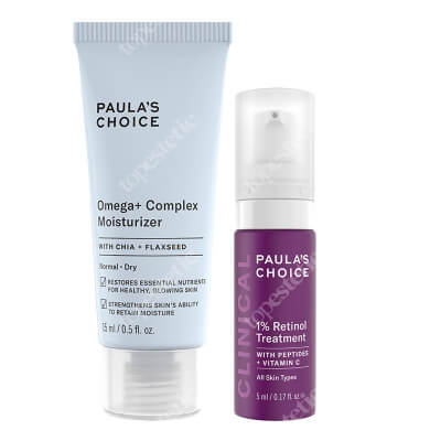 Paulas Choice Clinical 1% Retinol Treatment + Omega+ Complex Moisturizer ZESTAW Kuracja przeciwstarzeniowa 1% retinolu 5 ml + Intensywnie odżywczy krem z kwasami Omega dla skóry suchej 15 ml