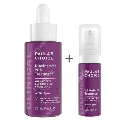 Paulas Choice Clinical Niacinamide 20% Treatment + Clinical 1% Retinol Treatment ZESTAW Serum regenerujące 20 ml + Kuracja przeciwstarzeniowa 1% retinolu 5 ml