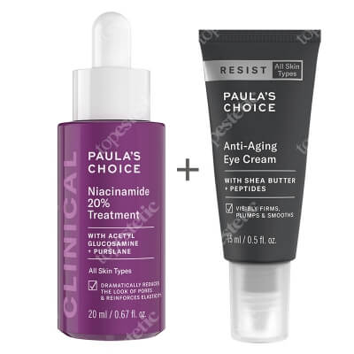Paulas Choice Clinical Niacinamide 20% Treatment + Resist Anti Aging Eye Cream ZESTAW Serum regenerujące 20 ml + Przeciwzmarszczkowy krem pod oczy 15 ml