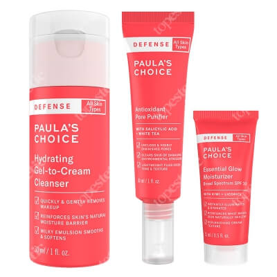 Paulas Choice Defense Care ZESTAW Krem z ochroną SPF 30 15 ml + Preparat oczyszczający pory z 30 ml + Jedwabisty żel oczyszczający do twarzy 30 ml