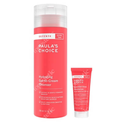 Paulas Choice Defense Essential Glow Moisturizer SPF 30 + Defense Hydrating Gel to Cream Cleanser ZESTAW Krem dodający blasku z ochroną SPF 30 15 ml + Jedwabisty żel oczyszczający do skóry zmęczonej 198 ml