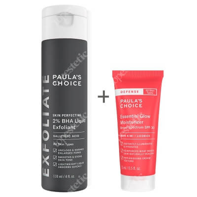 Paulas Choice Defense Essential Glow Moisturizer SPF 30 + Skin Perfecting 2% BHA Liquid ZESTAW Krem z ochroną SPF 30 15 ml + Płyn złuszczający 118 ml