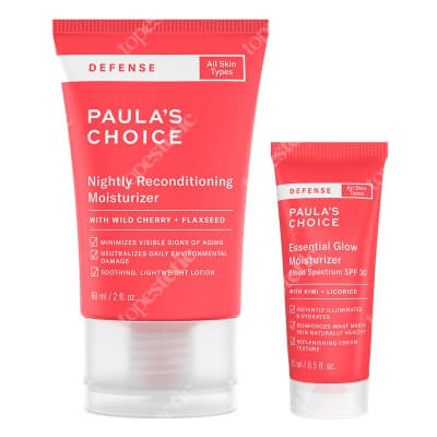 Paulas Choice Defense Nightly Reconditioning Moisturizer + Defense Essential Glow Moisturizer SPF 30 ZESTAW Krem na noc wzmacniający blask i oczyszczający skórę 60 ml + Krem dodający blasku z ochroną SPF 30 15 ml