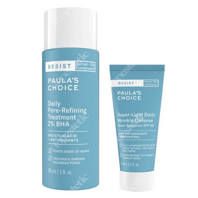 Paulas Choice Oily and Combination Skin Set One ZESTAW Krem nawilżający z filtrem dla skóry tłustej i mieszanej 15 ml + Kuracja normalizująca, zwężająca pory na dzień 30 ml