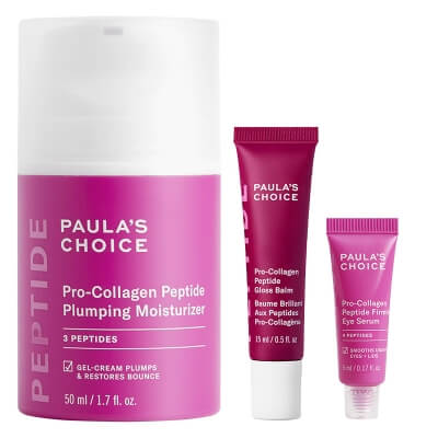 Paulas Choice Pro-Collagen Peptide Kit ZESTAW Ujędrniające serum pod oczy 5 ml + Balsam do ust (kolor - deep plum) 15 ml + Peptydowy krem nawilżający 50 ml