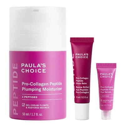 Paulas Choice Pro-Collagen Peptide Kit ZESTAW Ujędrniające serum pod oczy 5 ml + Balsam do ust (kolor - deep plum) 15 ml + Peptydowy krem nawilżający 50 ml