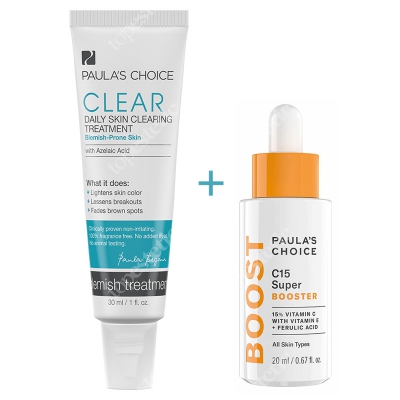 Paulas Choice Resist C15 Super Booster + Clear Daily Skin Clearing ZESTAW Serum z 15% witaminą C, E i kwasem ferulowym 20 ml + Krem z kwasem azelainowym 30 ml