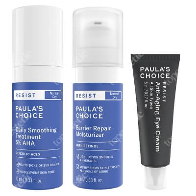 Paulas Choice Resist Care Travel Set ZESTAW Kuracja wygładzająca na dzień do skóry dojrzałej 10 ml + Krem nawilżający do skóry dojrzałej 10 ml + Przeciwzmarszczkowy krem pod o