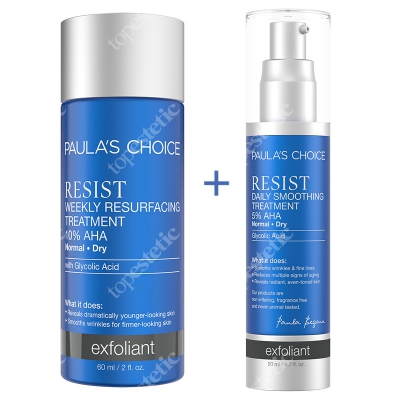 Paulas Choice Resist Daily Smoothing Treatment with 5% AHA + Resist Weekly Resurfacing Treatment 10% AHA ZESTAW Kuracja wygładzająca na dzień 50 ml i na noc 60 ml
