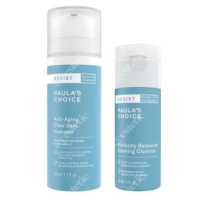 Paulas Choice Resist Perfectly Balanced Foaming Cleanser + Resist Anti Aging Clear Skin Hydrator ZESTAW Pianka oczyszczająco-normalizująca 30 ml + Krem nawilżający na noc do skóry tłustej i mieszanej 50 ml