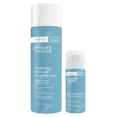 Paulas Choice Resist Perfectly Balanced Foaming Cleanser + Resist Weightless Advanced Repairing Toner ZESTAW Pianka oczyszczająco-normalizująca 30 ml + Tonik normalizujący do skóry tłustej i mieszanej 118 ml