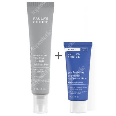 Paulas Choice Resist Skin Restoring Moisturizer SPF 50 + Skin Perfecting 25% AHA + 2% BHA Exfoliant Peel ZESTAW Krem przeciwzmarszczkowy z filtrem 15 ml + Peeling Złuszczający 25% AHA + 2% BHA 30 ml
