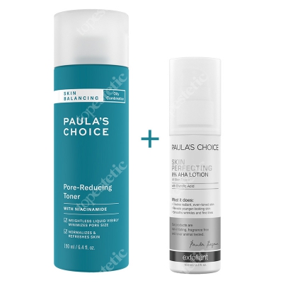 Paulas Choice Skin Balancing Pore Reducing Toner + Skin Perfecting 8% AHA Lotion ZESTAW Tonik zwężający pory 190 ml + Balsam złuszczający z 8% kwasem glikolowym 100 ml