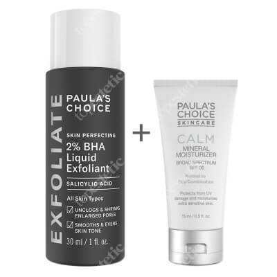 Paulas Choice Skin Perfecting 2% BHA Liquid + Calm Mineral Moisturizer SPF 30 ZESTAW Płyn złuszczający z 2% kwasem salicylowym 30 ml + Krem nawilżający do skóry normalnej i tłustej 15 ml