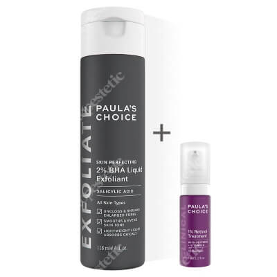 Paulas Choice Skin Perfecting 2% BHA Liquid + Clinical 1% Retinol Treatment ZESTAW Płyn złuszczający z 2% kwasem salicylowym 118 ml + Kuracja przeciwstarzeniowa 1% retinolu 5 ml