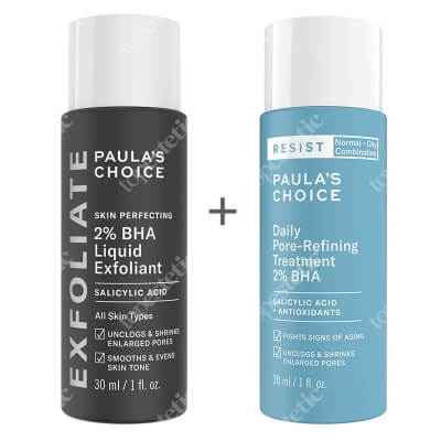 Paulas Choice Skin Perfecting 2% BHA Liquid + Resist Daily Pore Refining 2% BHA ZESTAW Płyn złuszczający z 2% kwasem salicylowym 30 ml + Kuracja normalizująca, zwężająca pory na dzień 30 ml