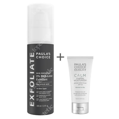 Paulas Choice Skin Perfecting 2% BHA Lotion + Calm Mineral Moisturizer SPF 30 ZESTAW Lotion złuszczający z 2% kwasem salicylowym 100 ml + Krem nawilżający do skóry normalnej i suchej 15 ml