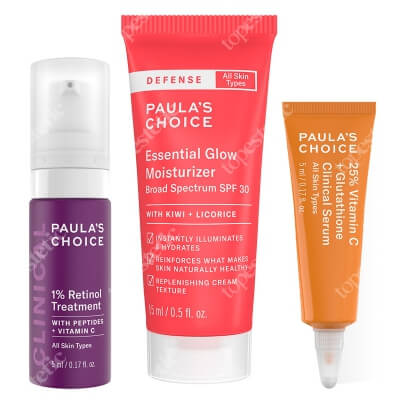 Paulas Choice Travel Set ZESTAW Krem dodający blasku z ochroną SPF 30 15 ml + Kuracja przeciwstarzeniowa 1% retinolu 5 ml + Serum kliniczne z 25% witaminą C 5 ml