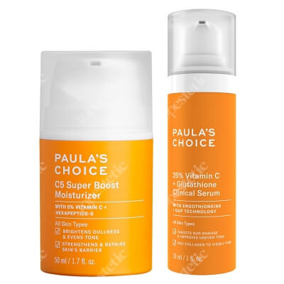 Paulas Choice Vitamin C Premium Set ZESTAW Serum kliniczne z 25% witaminą C i glutationem 30 ml + Mocno nawilżający krem do twarzy z 5% witaminą C 50 ml