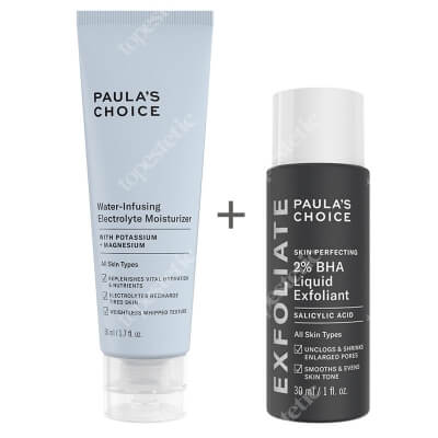 Paulas Choice Water-Infusing Electrolyte Moisturizer + Skin Perfecting 2% BHA Liquid ZESTAW Nawilżający krem elektrolitowy 50 ml + Płyn złuszczający z 2% kwasem salicylowym 30 ml