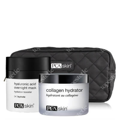 PCA Skin Hyaluronic Acid Overnight Mask + Collagen Hydrator ZESTAW Intensywnie odmładzająca i nawilżająca maska do stosowania na noc 51 g + Krem nawilżający 48,2 g + Kosmetyczka 1 szt