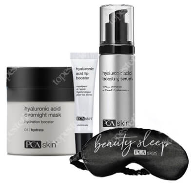 PCA Skin Hyaluronic Set ZESTAW Odmładzająca i nawilżająca maska do stosowania na noc 48 g + Balsam do intensywnej pielęgnacji ust 6 g + Serum 28g + Opaska 1 szt