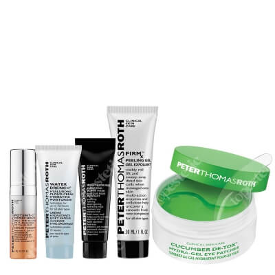 Peter Thomas Roth Glow it All ZESTAW Hydrożelowe płatki pod oczy 60 szt. + Krem nawilżający 7,5 ml + Czarna maseczka 14 ml + Żel peelingujący 30 ml + Serum do twarzy 5 ml