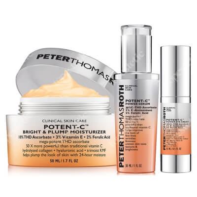 Peter Thomas Roth Potent C Set ZESTAW Serum rozjaśniające 30 ml + Nawilżający krem rozjaśniająco-ujędrniający 50 ml + Rozjaśniający krem pod oczy 15 ml