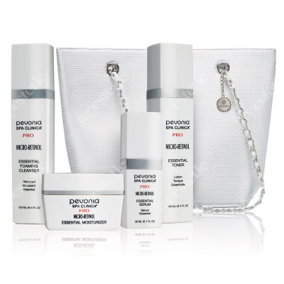 Pevonia Micro-Retinol Skin Perfection Collection ZESTAW Mleczko 120 ml + Tonik 120 ml + Serum 30 ml + Krem 50 ml + Torebka z cekinami