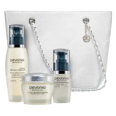 Pevonia Myoxy-Caviar Holiday Age Rewind Collection Zestaw balsam 120 ml, krem 50 ml, serum 30 ml, torba z cekinami