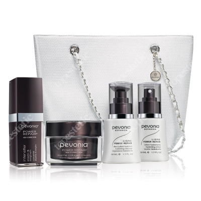Pevonia Power Repair Holiday Collagen Infusion Collection Zestaw wzmacniacz 30 ml, krem 50 ml, mleczko 50 ml, tonik 50 ml, torebka z cekinami