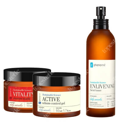 Phenome Active Sebum + Vitality Shine + Enlivening Facial Toner ZESTAW Krem matujący 50 ml + Maseczka 50 ml + Tonik 200 ml