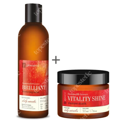 Phenome Brilliant Restoring Toner + Vitality Shine Mousse Mask ZESTAW Tonik o silnych właściwościach rozjaśniających 200 ml + Maseczka redukująca przebarwienia oraz plamy naskórka 50 ml