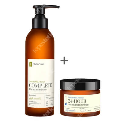 Phenome Complete Blemish Cleanser + 24 Hour Moisturizing System ZESTAW Regulujący żel do mycia twarzy 200 ml + Krem nawilżający 50 ml