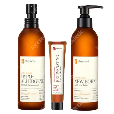 Phenome Mama I Dziecko Premium 2019 ZESTAW Emulsja do mycia ciała i włosów 200 ml + Krem do pielęgnacji skóry wrażliwej 200 ml + Krem przeciwzmarszczkowy 10 ml