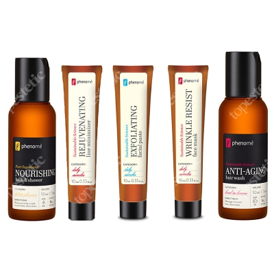 Phenome Mini SPA Dla Twarzy I Ciała Premium 2019 ZESTAW Peeling 10 ml + Żel 50 ml + Szampon 50 ml + Maska 10 ml + Krem 10 ml