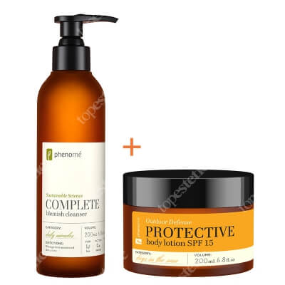 Phenome Protective Body Lotion SPF15 & Complete Blemish Cleanser ZESTAW Lotion przeciwsłoneczny do ciała 200 ml + Żel do mycia skóry 200 ml