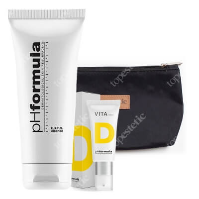 pHformula EXFO Cleanse + VITA D Cream 24h + Kosmetyczka Topestetic ZESTAW Emulsja oczyszczająca 200 ml + 24-godzinny krem nawilżający 50 ml + Kosmetyczka 1 szt