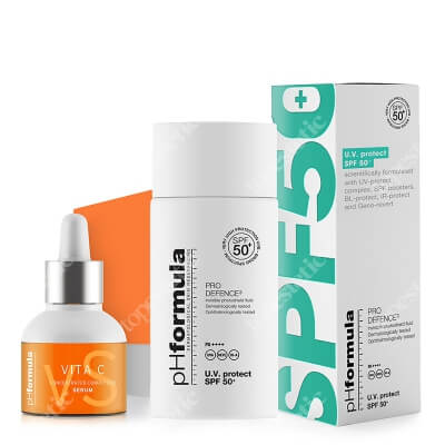 pHformula Vita C Serum + PRO DEFENCE U.V Protect SPF 50+ ZESTAW Aktywne serum na bazie witaminy C 30 ml + Krem bez pigmentu SPF 50 50 ml