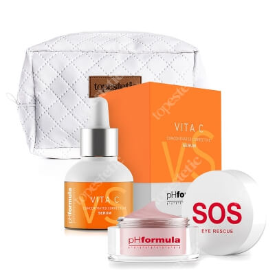 phFormula Vita C Serum + SOS Eye Rescue ZESTAW Aktywne serum na bazie witaminy C 30 ml + Ratowanie oczu SOS 15 ml + Kosmetyczka 1 szt