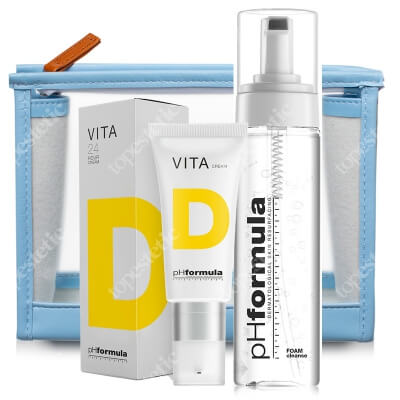 phFormula VITA D Cream 24h + FOAM Cleanse ZESTAW Krem wspierający syntezę wit. D 50 ml + Pianka myjąca 150 ml + Kosmetyczka 1 szt